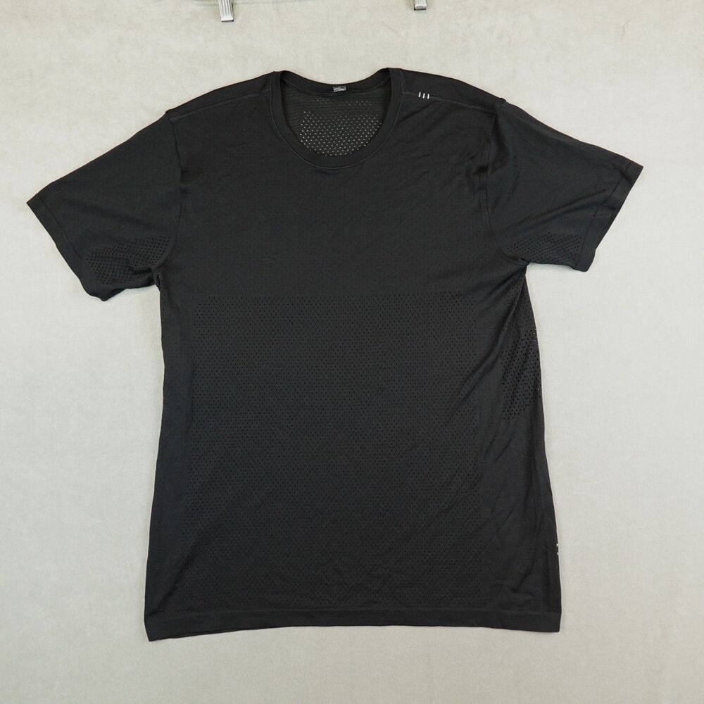 Lululemon Metal Vent Breathe Short Sleeve Shirt Men L Black Mesh Silverescent